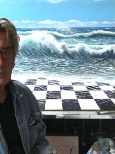 Voir le détail de cette oeuvre: YRO au travail sur toile damier